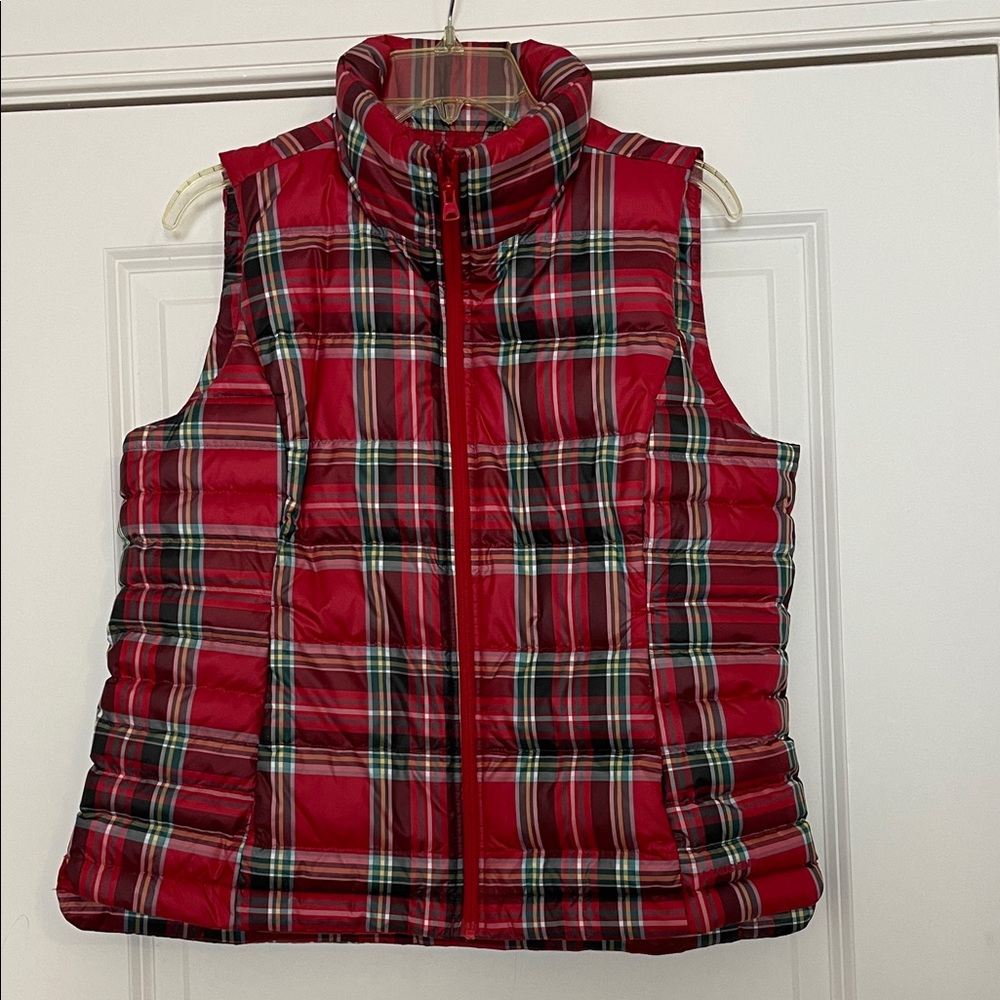 Lands’ End Plaid Down Vest Zip Front Medium